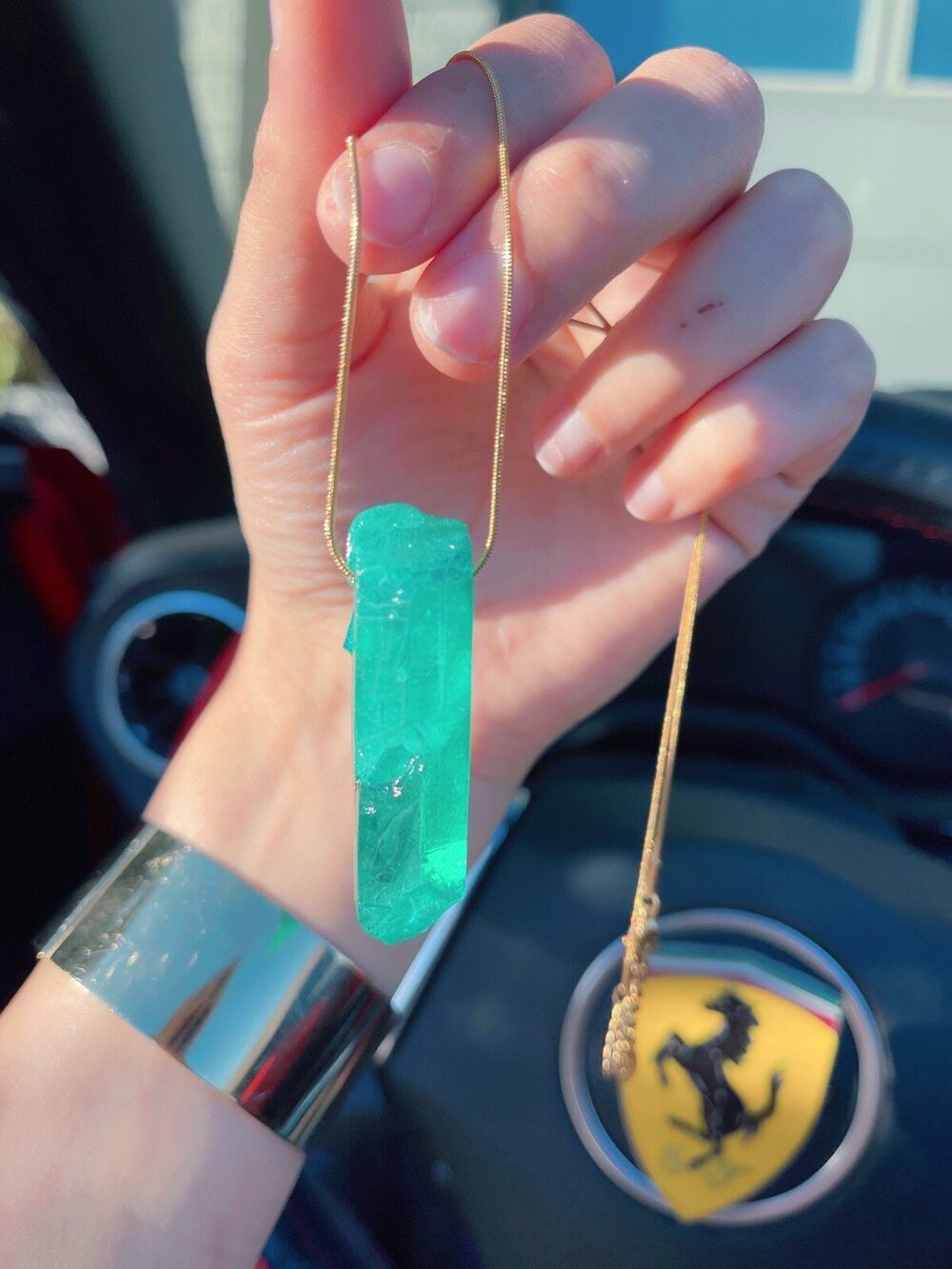Glowing over 1+ inch Emerald Crystal Rough Raw necklace pendant Natural Gemstone